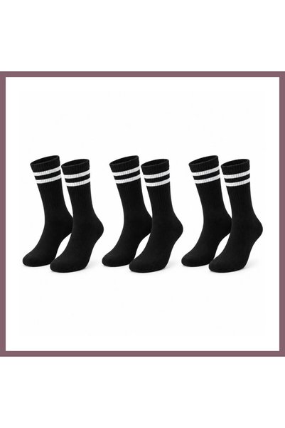 Generic Brand Black Socks White Striped 3-Piece Set Unisex Long Socks Daily S...
