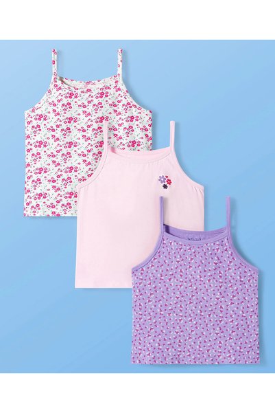 Pine kids قمصان داخلية قطنية بدون أكمام مطبوعة بالزهور (عبوة من 3 قطع) - متوف...