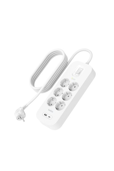 Belkin Πολύπριζο Προστασίας από Υπερτάσεις 6 θέσεων + USB-A+C, 650J, 18W, 2μ ...