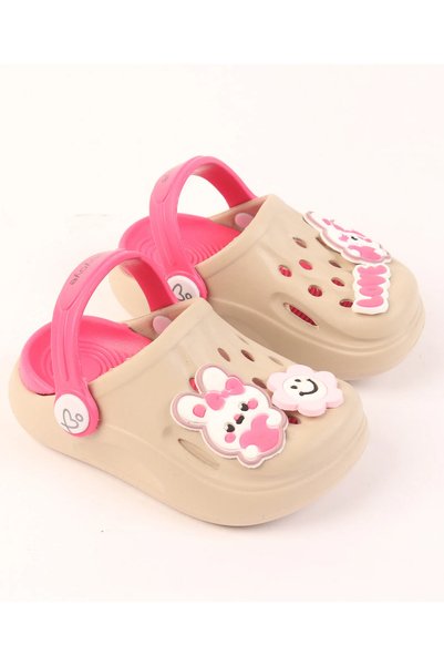 Babyoye Back Strap Closure Clogs with Bunny Applique - Pink/Beige