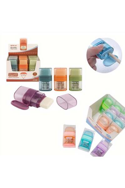Reduceri Engros 2 in 1 Pencil Sharpener with Eraser 12/set, Rectangular Round...