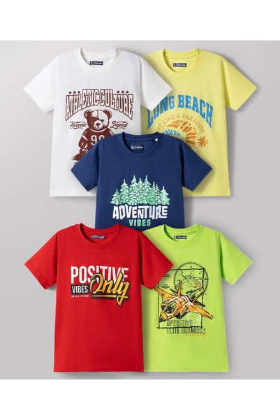 Pine kids قمصان قطنية محبوكة بأكمام نصفية مع رسومات ثقافية رياضية وعبارات إيج...