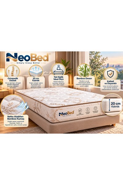 NEOBED Ortopedik Sünger Yatak 20 CM Tek Kişilik Bamboo Desenli