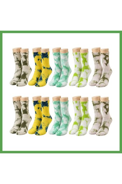 Generic Brand Unisex Batik Patterned Socks Set of 10 Cotton Colorful Long Soc...