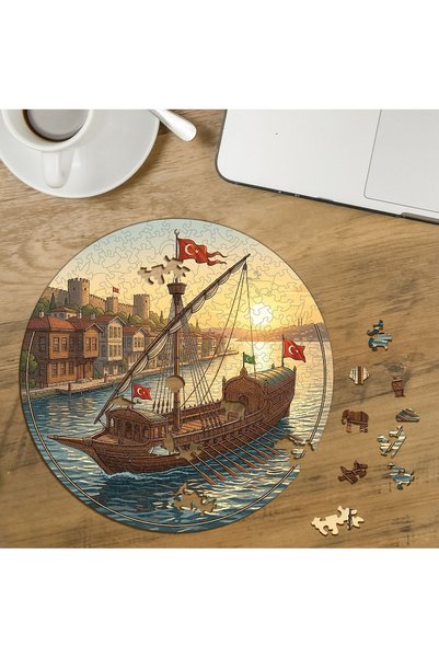 puntodizayn لغز خشبي دائري مكون من 272 قطعة بتصميم سفينة شراعية بتصميم حنيني ...