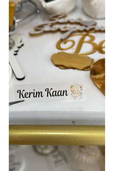 arl etiket tasarım dijital baskı merkezi Şeffaf İsim Etiketi Ayıcıklı 1,5x5 c...