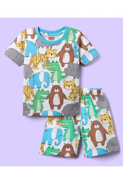 Baby Hug Babyhug Cotton Knit Half Sleeves T-shirt and Shorts Night Suit With ...