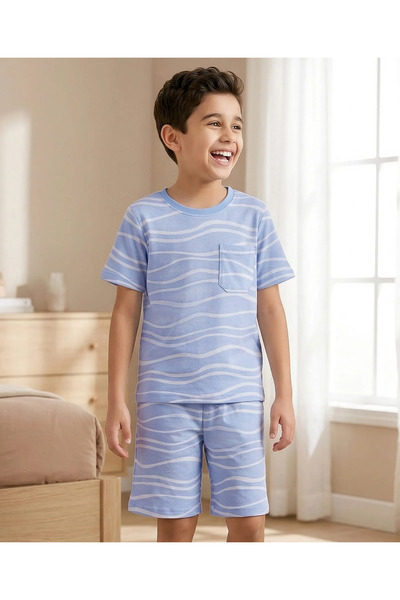 Pine kids Cotton Knit Half Sleeves Printed Short Co-ords Pajama Set - Blue
