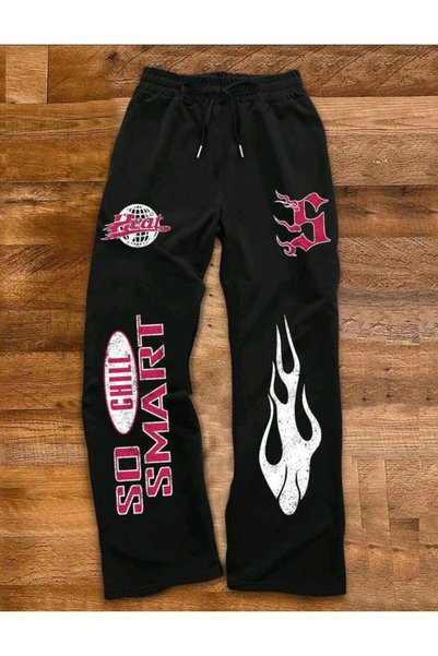 Ryam Mooda Unisex Black Printed 3 Thread Threaded Oversize Sweatpants