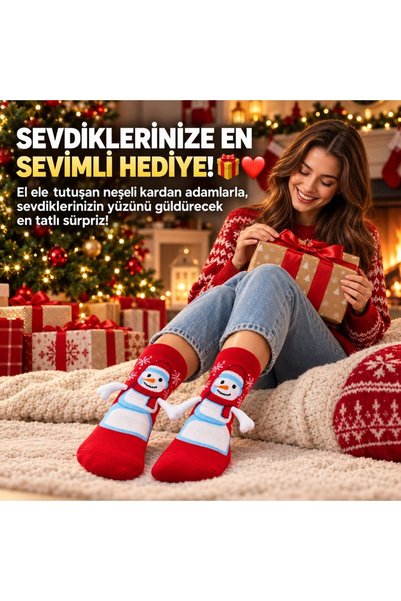 METKAR Women's Red Snowman Patterned Christmas Stockings |   Cute and Stylish Winter Sock Model with 3D Sleeves