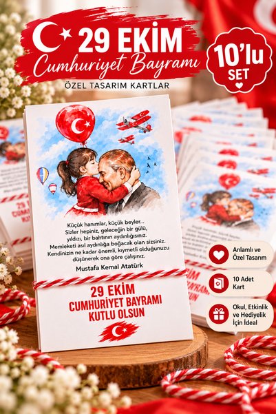 PAMEPAW 10 Adet Atatürk ve Çocuk Kırmızı Beyaz Bileklik - 29 Ekim Cumhuriyet Bayramı Hediye