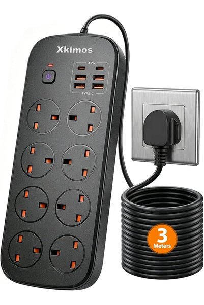 Xkimos 14 in 1 Power Strip, 10FT Extension Cord, 3500W High Power UK 3 Pin Pl...