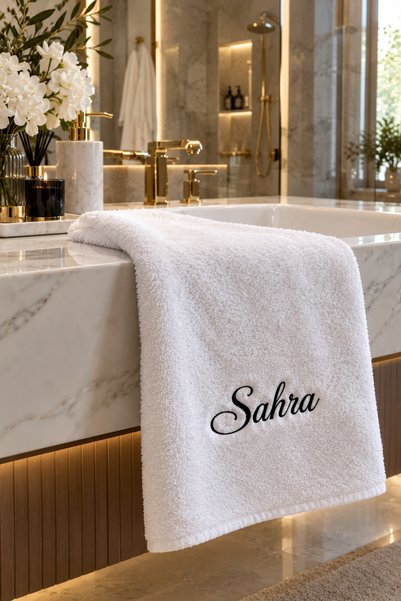 LARENİS Kişiye Özel Nakışlı Banyo Havlusu 70x140 cm %100 Pamuk 2/20 Ring İsim...