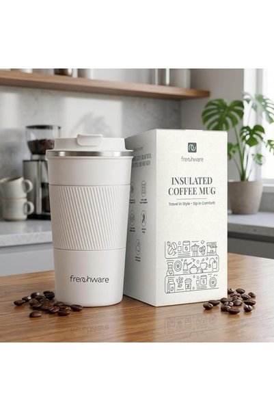 FrenchWare كوب معزول حراريًا من الفولاذ المقاوم للصدأ، كوب قهوة للسفر مع غطاء...