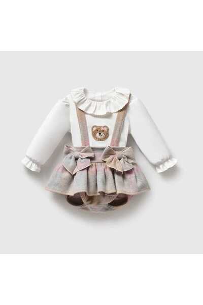 ministok Teddy Bear Baby Girl Shirt and Salopet Set