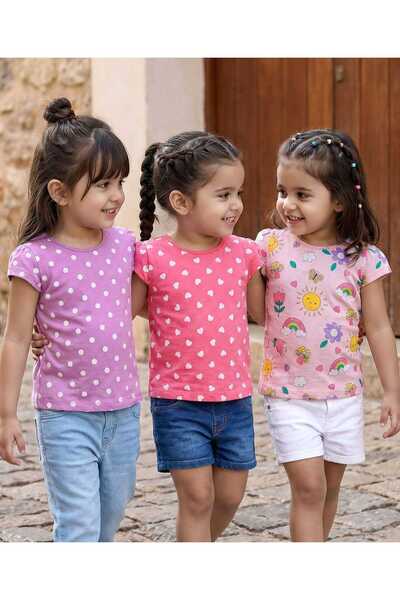 Baby Hug قمصان بيبي هاج القطنية المحبوكة بأكمام قصيرة مع طباعة قلوب ونقاط (عب...