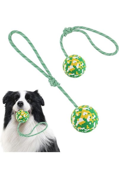 TERRIFI Pet Ball on Rope for Chewing, Tugging and Fetch, Heavy Duty Natural R...