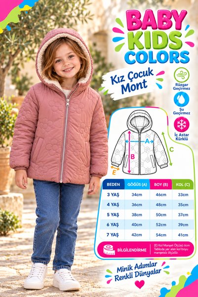 baby kids colors Dečija vodootporna i vetrootporna jakna sa cvetnim dezenom i...