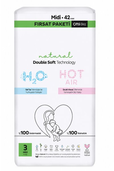 Bezos Natural Double Soft Baby Diaper Value Pack, Size 3, 42 Pieces, Bzeldr05.