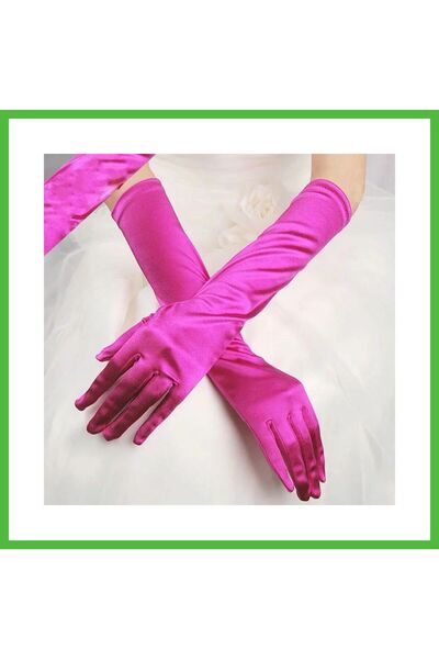 Generic Brand Long Length Extra Shiny Satin Gloves Fuchsia Color Arz