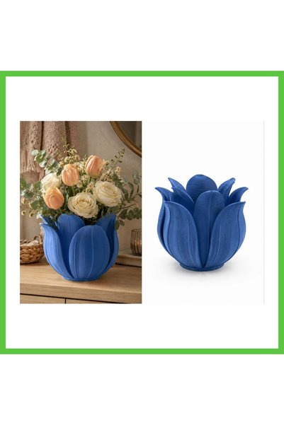 Bezos 3D Printed Lotus Leaf Vase - Decorative Flower Holder-Blue Vengners