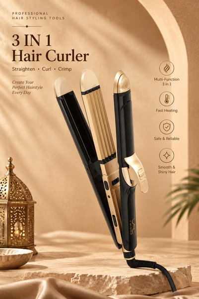LAC 3 in 1 Interchangeable Hair Styling Iron, Hair Straightener, Curling Iron & Hair Crimper 3 Replaceable Plates Set, Adjustable Temp Multi Hair Styling Tool