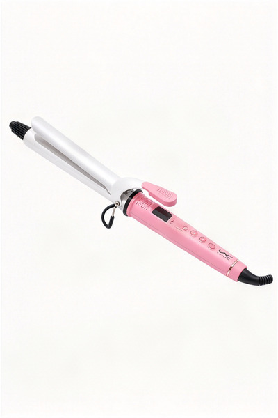LAC Ceramic Curling Iron with Clamp, Pink Handle Silver Barrel Hair Curler, D...