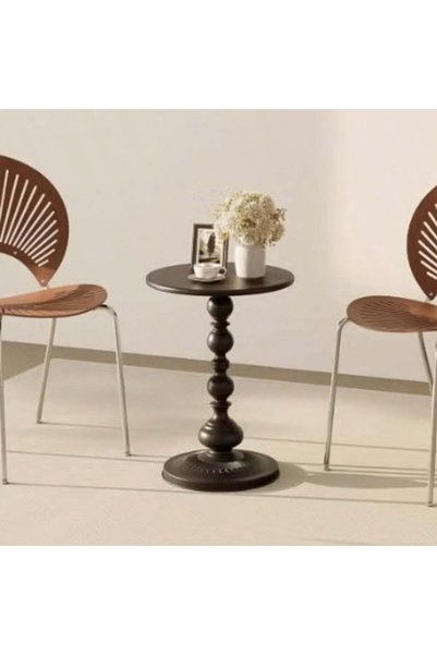 Tiokkss Vintage Roman Pillar End Table Black Metal Round Indoor Outdoor for B...