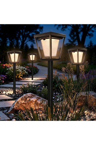 GENERAL Upgraded Auto On Off Solar Stake Lights, Cool & Warm White, 4Pack