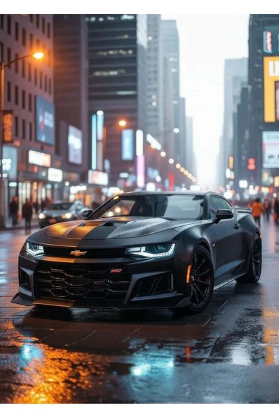 BLANKD Black Car Camaro ZL1 in Cityscape Metal Poster - Magnetic Wall Art Print