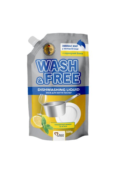 Wash & Free Ανταλλακτικό υγρό πιάτων, Λεμόνι & Μέντα, 500 ml