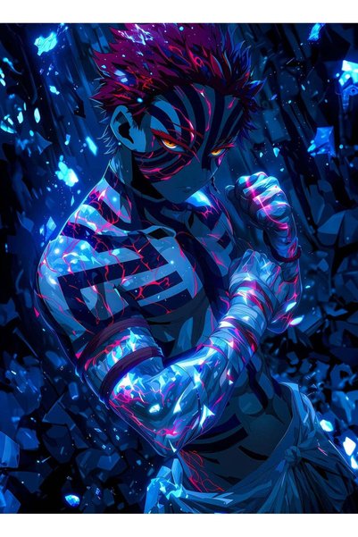 BLANKD Akaza Glowing Anime Metal Poster - Magnetic Wall Art Print