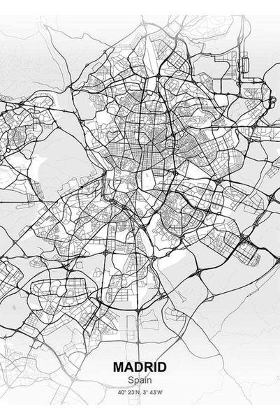 BLANKD Madrid Spain City Map Metal Poster - Magnetic Wall Art Print