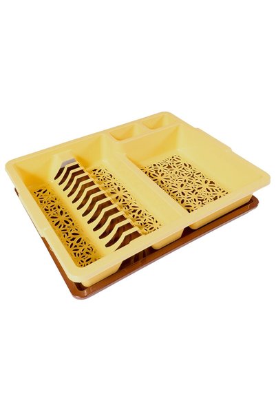 LYOBEST Dish Drainer with Tray, Cream with Brown Tray