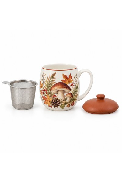 Easy Life Collection's Autumn Breeze Kapaklı ve Metal Demlikli Porselen Kupa - 450 ml
