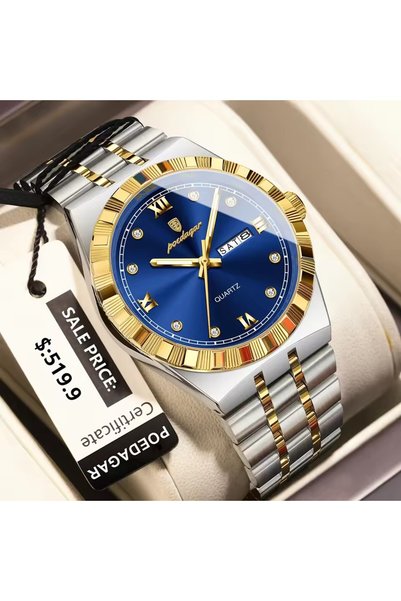 Bluejw POEDAGAR New 872 Top Men Clock Luxury Calendar Week Luminous Waterproo...
