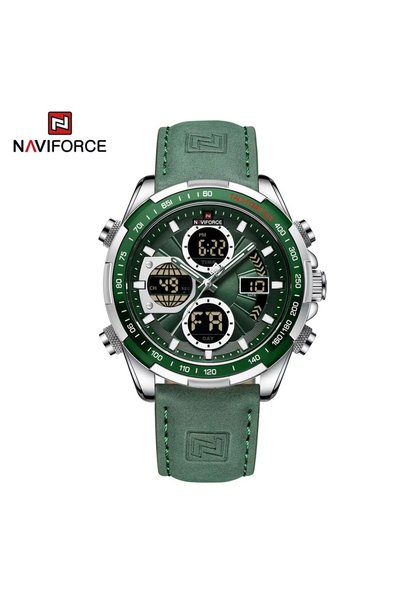 Bluejw ساعة يد رجالية كوارتز NAVIFORCE 9197 بحزام جلدي وستانلس ستيل، شاشة مزد...