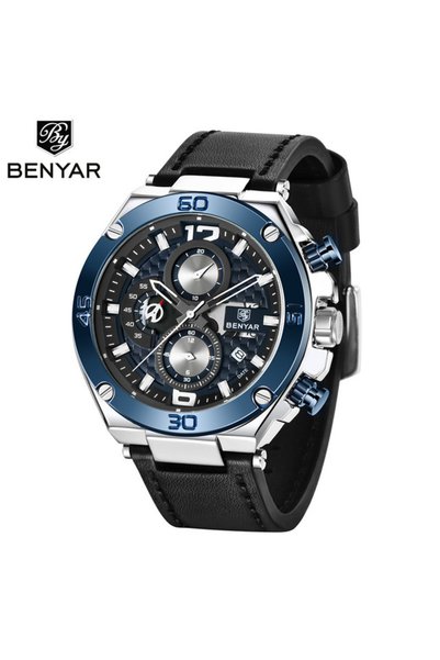 Bluejw BENYAR Luxury Men Watch Genuine Leather Fashion Clock Men's Waterproof...