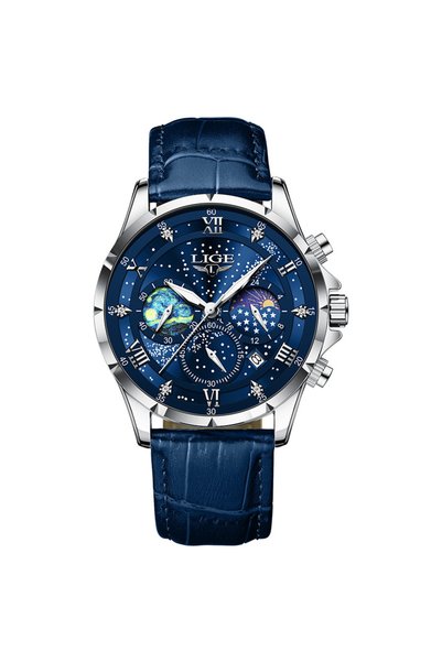 Bluejw 2024 New Mens Watches LIGE Leather Casual Quartz Watch Men's Sport Wat...