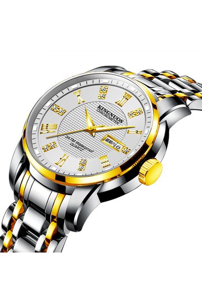 Bluejw KINGNUOS Classic Quartz Watch for Men Luxury Stainless Steel Mens Watc...