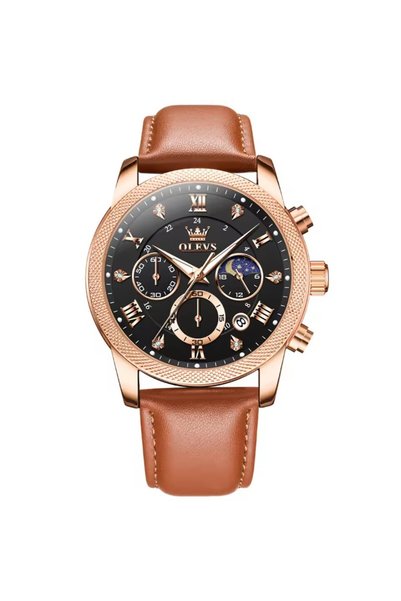 Bluejw OLEVS 3660 Men's Watch Brand Japan Quartz Genuine Leather Strap Waterp...