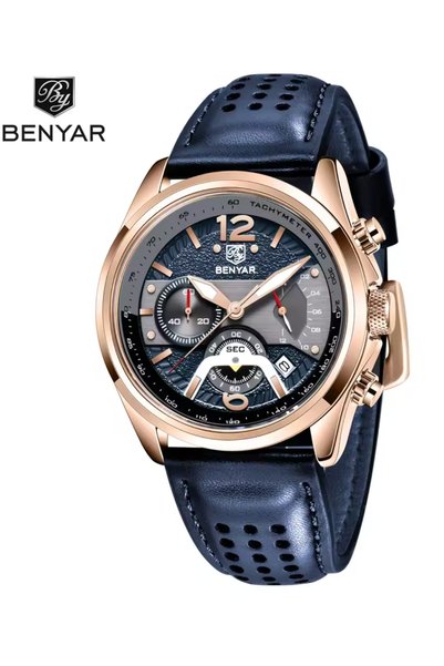 Bluejw ساعة كوارتز رجالية أنيقة من BENYAR 5171، ساعة رياضية مع كرونوغراف وتقو...