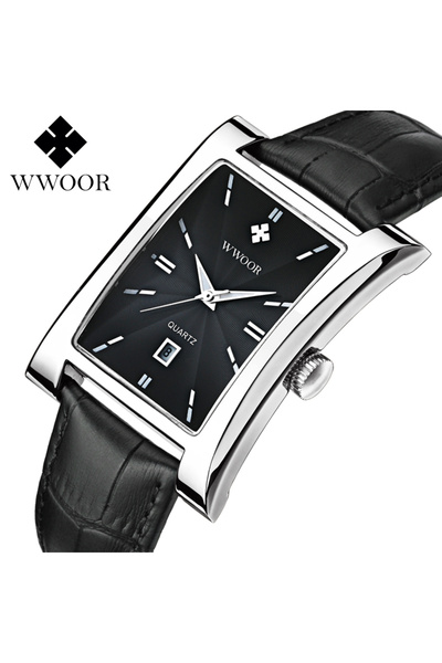 Bluejw Cool Gold Black Band Brand Men's Watches Square Waterproof Calendar Di...