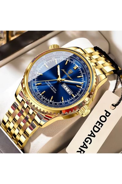 Bluejw ساعة كوارتز POEDAGAR للرجال، ساعة فاخرة زرقاء مقاومة للماء مضيئة من ال...