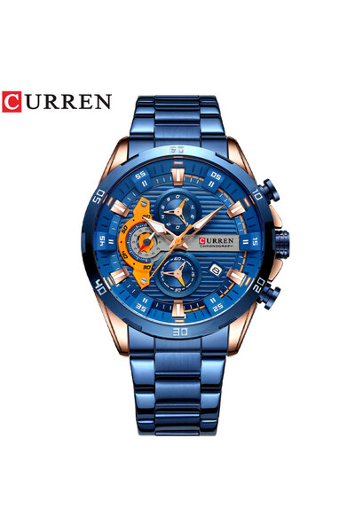 Bluejw ساعة يد رجالية كوارتز أنيقة CURREN 8402 متعددة الوظائف بحزام فولاذي مق...