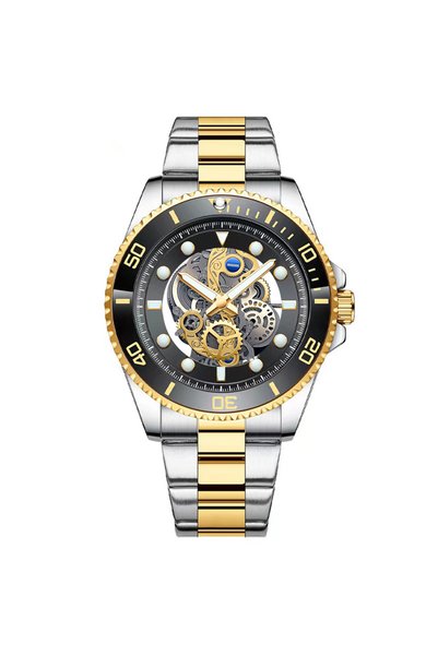 Bluejw BINBOND Watch for Men Luxury Stainless Steel Skeleton Quartz Wristwatc...