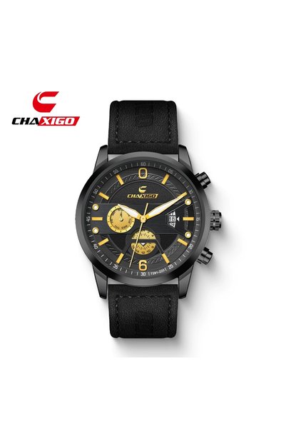 Bluejw CHAXIGO 7281-220 New Men's Business Style Watch Leather Strap Multifun...