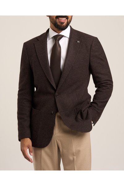 TerziAdemAltun Slim Fit Mono Collar Pocket Patterned Men's Jacket Brown T2019...