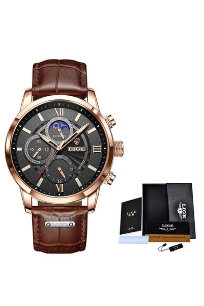 Bluejw Lige 8932 Men's Watches Luxury Wrist Watch Leather Quartz Watch Sport ...
