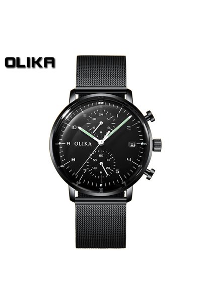 Bluejw ساعة يد رجالية OLIKA 9075 بحركة كوارتز، حزام جلدي وفولاذي، مقاومة للما...